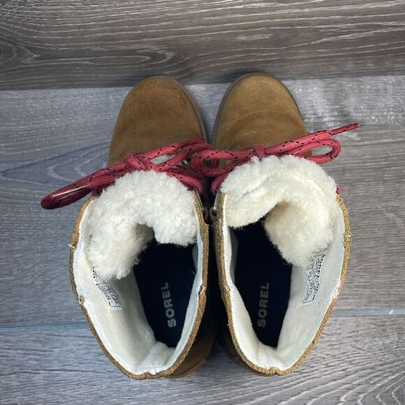 Sorel Phoenix Short Lace Waterproof Tan Suede Women’s Sz 6.5 Shearling Boots - Picture 5 of 11
